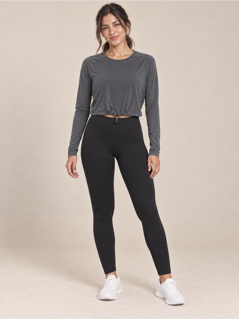 Gymshark Gray Long Sleeve Cropped Training Top Drawcord Hem Women S
